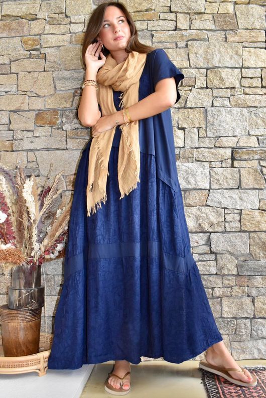 Tasha Damask T Shirt Maxi Dress Navy